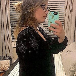 Black Long Sleeve Embroidered Shoulder Slouch Top